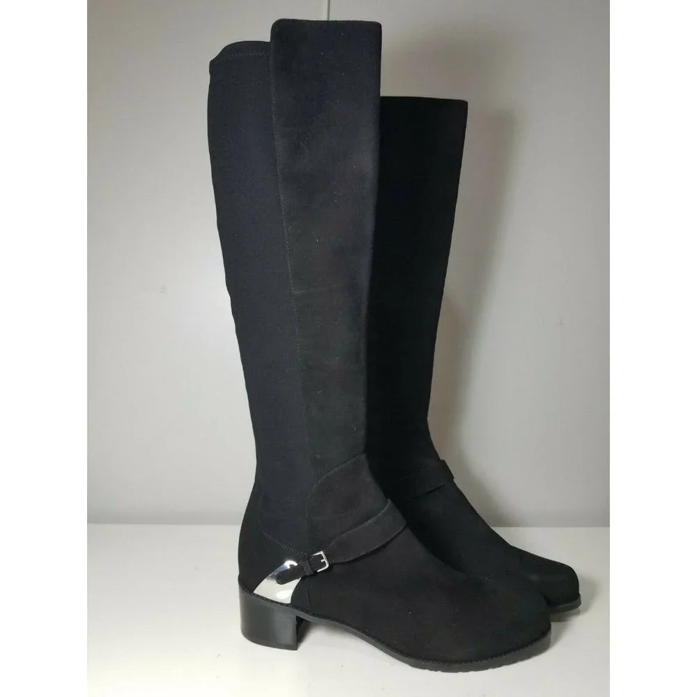 Stuart Weitzman women boots black suede over knee OTK low heel Caballero sz 11